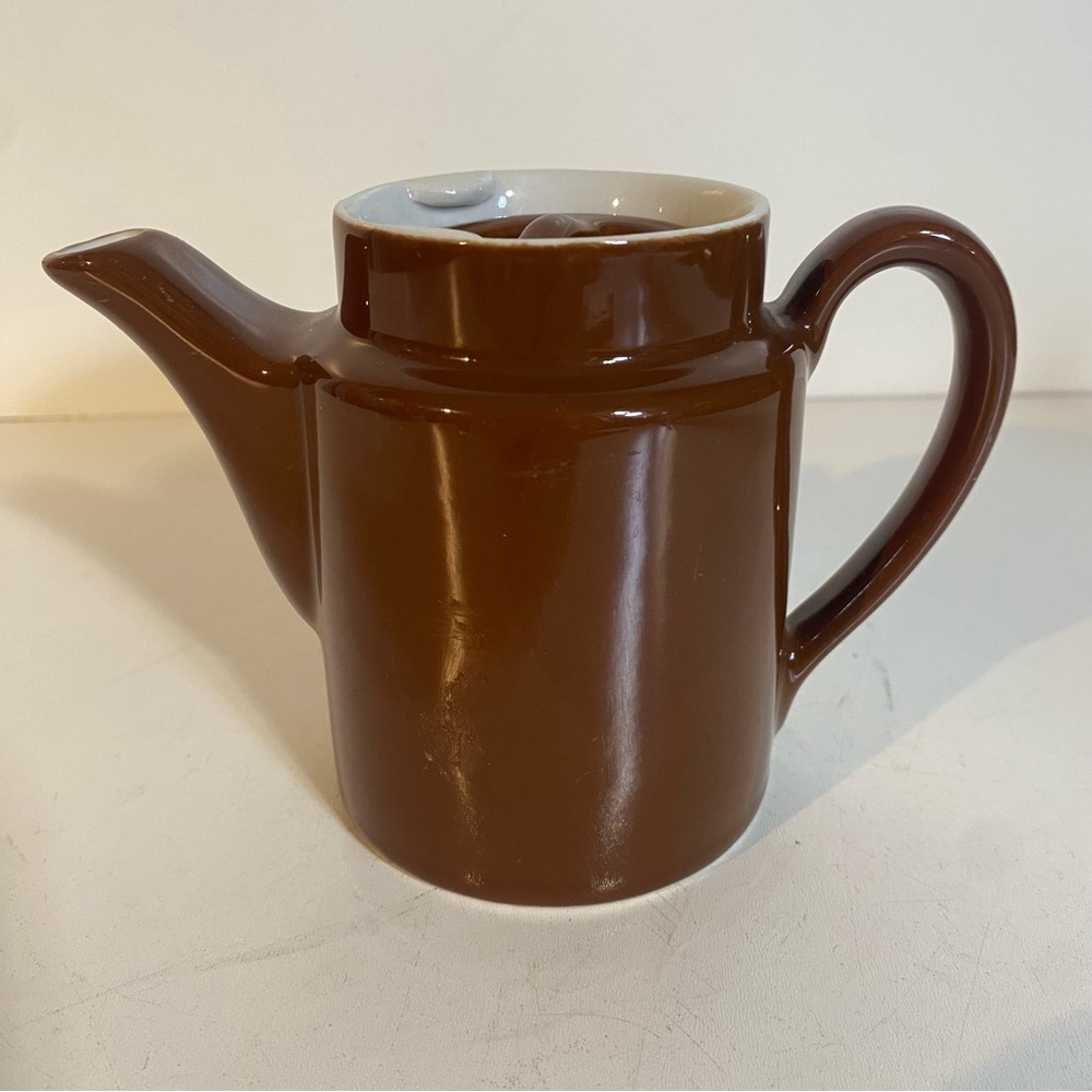 Vintage 4” Height Hall Pottery Brown & White Individual Teapot Made in USA